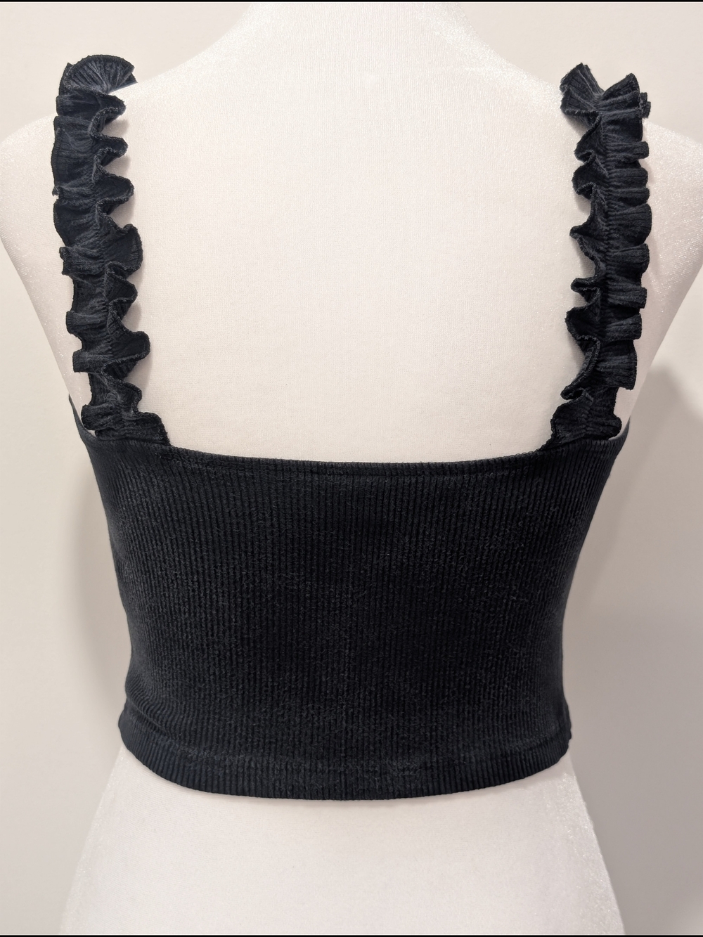 Sunday Best Black Ribbed Crop Top with Ruffled Straps - Picture 6 of 12